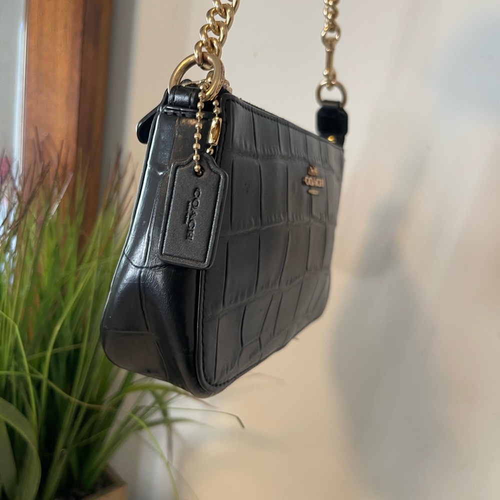 Coach Black Croc-Embossed Wristlet with Gold Chain - Picture 2 of 8